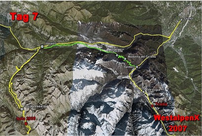 7. Etappe - Satellitenansicht der tats�chlich gefahrenen Strecke